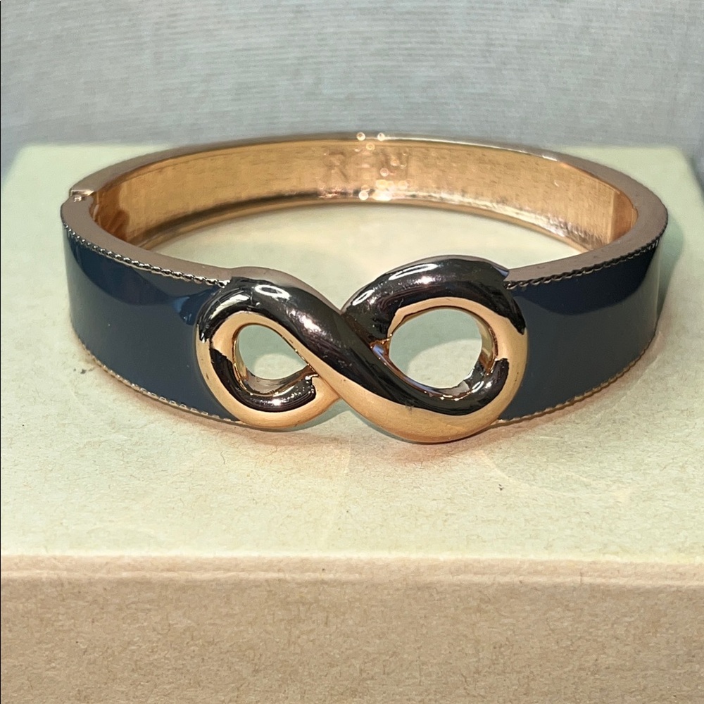 RFM stamped grey and rose gold hinge bracelet